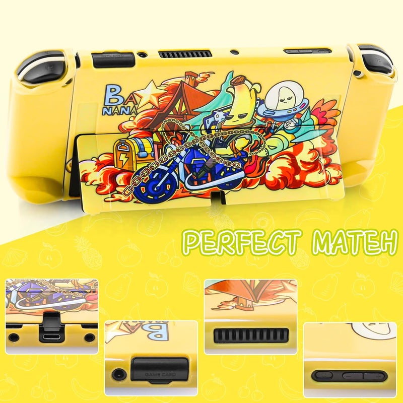 F'DIARY Yellow Carrying Case Compatible with Nintendo Switch OLED, Cool for Fortnite Accessories Bundle with Slim Portable Travel Bag, Dockable Hard PC Protective Case, Screen Protector & 2 Thumb Cap - Image 5